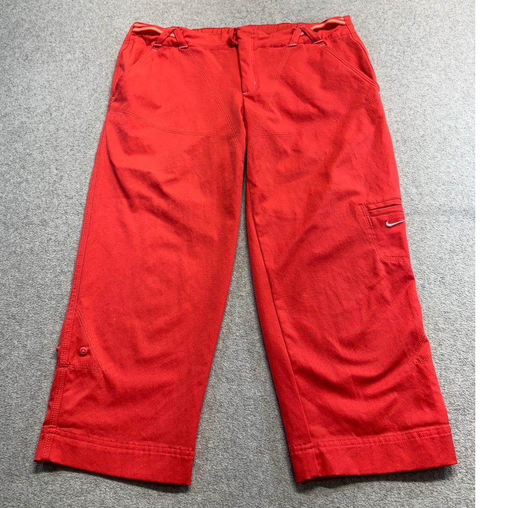 Nike Womens Red Cargo Capri Pants Cropped Utility Swoosh Outdoor Y2K Outdoor